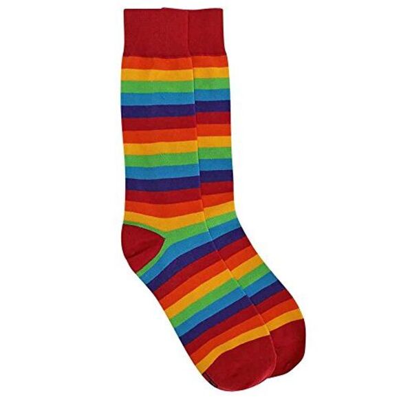 Mens Multicolor Rainbow Stripe Crew Socks - Picture 6 of 9